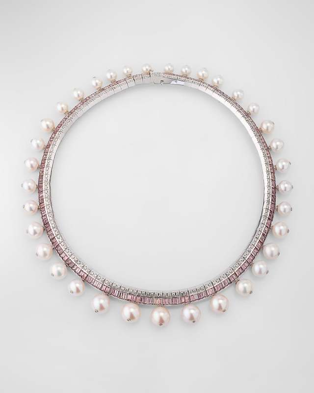 Platinum Pearl, Garnet, and Diamond Necklace
